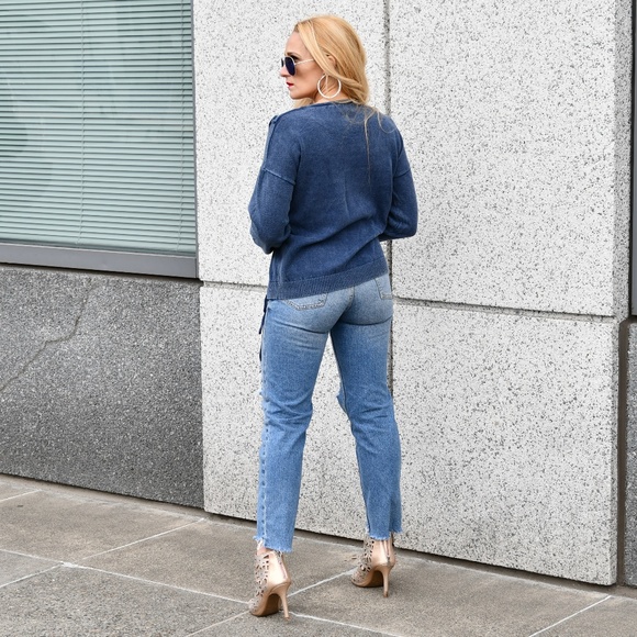 Casual Girl Blue Knit Sweater Soft Comf Fall Trend - Picture 3 of 4